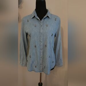 LOFT Blue Embellished Blouse